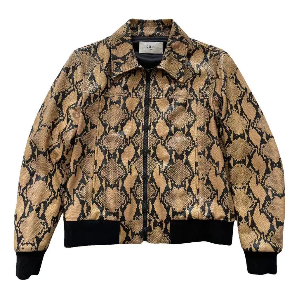Celine 20SS Runway Python Embossed Bomber Leather Jacket
