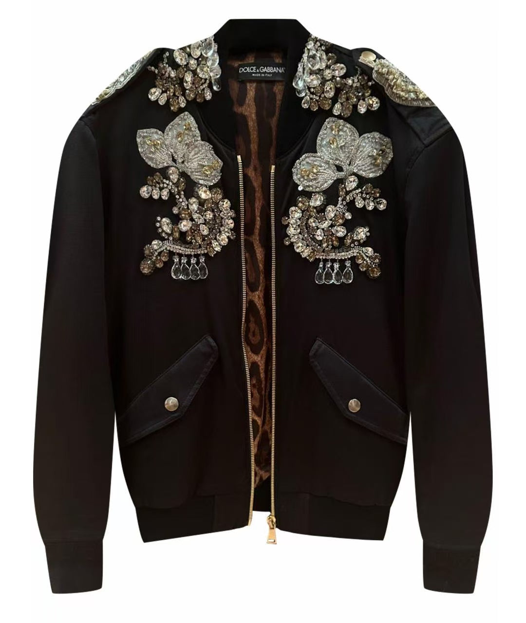 Dolce&Gabbana 16AW Orchid & Crystal Embellished Bomber Jacket