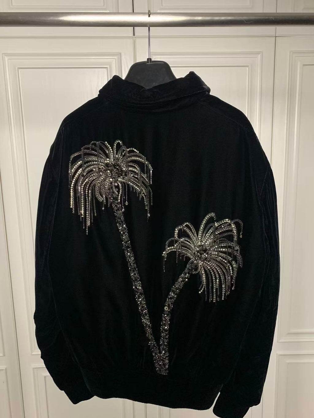 Saint Laurent 17FW Crystal Palm Tree Velvet Bomber Jacket