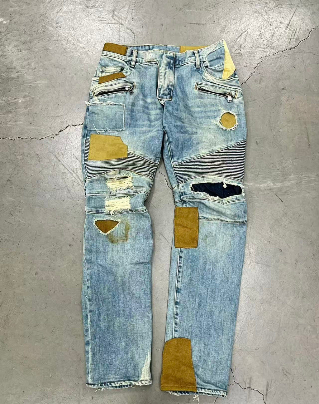 Balmain 15SS Biker Distressed Patchwork Denim Jeans