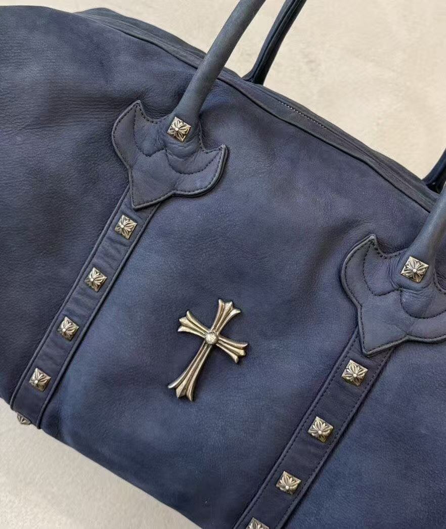 Chrome Hearts Navy Suede Cross Studded Duffle Travel Bag