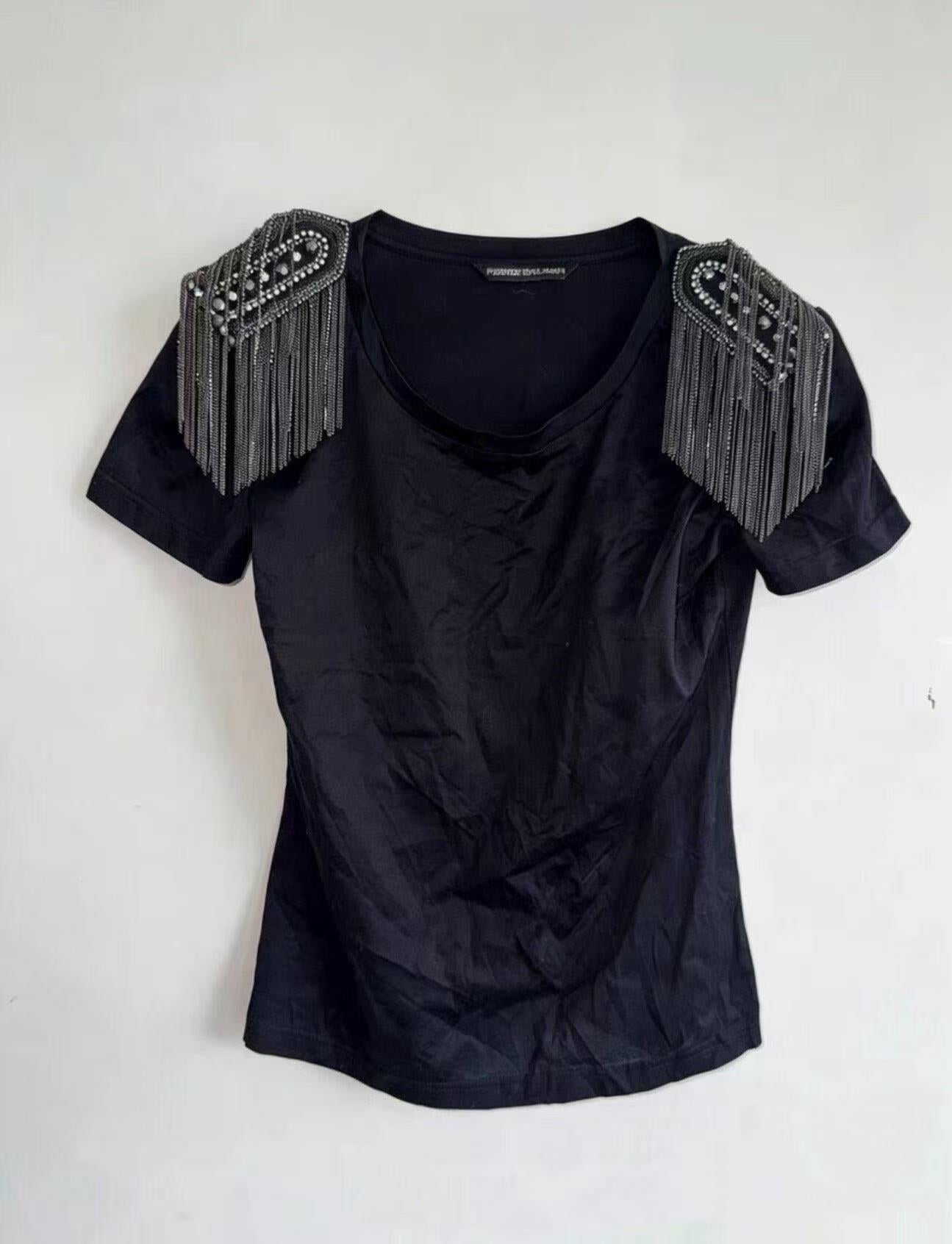 Balmain Shoulder Epaulet Fringe Chain Tee