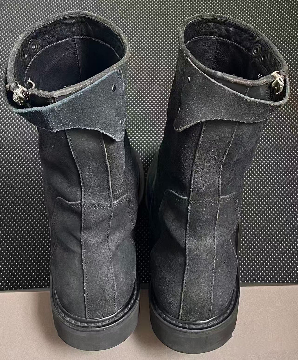 Rick Owens 13FW Blistered Suede Spiral Zip Creeper Boots