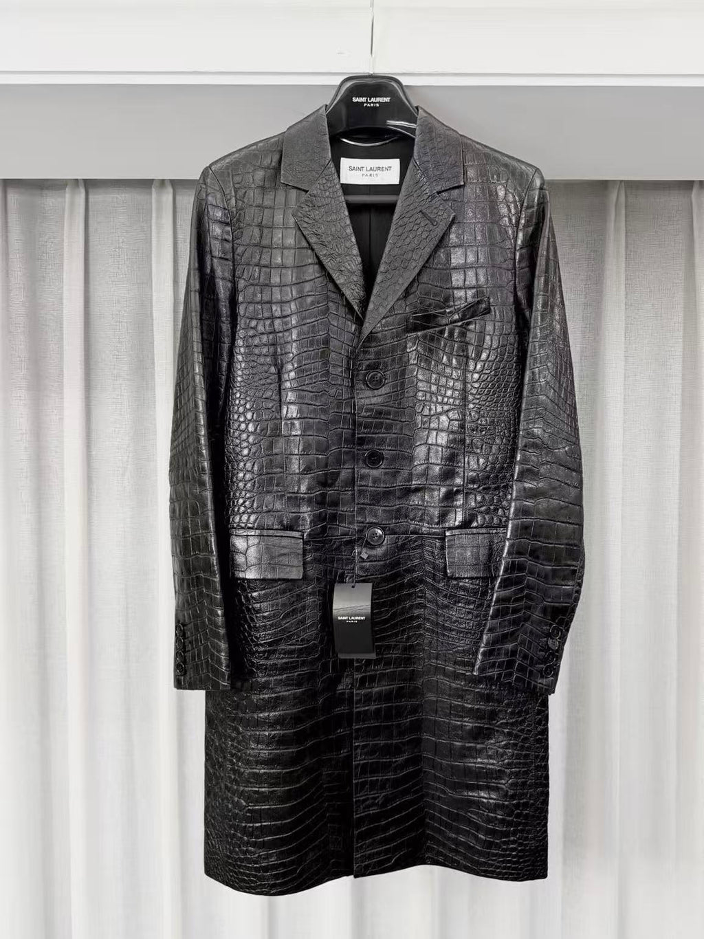Saint Laurent 15FW Croc-Embossed Leather Coat
