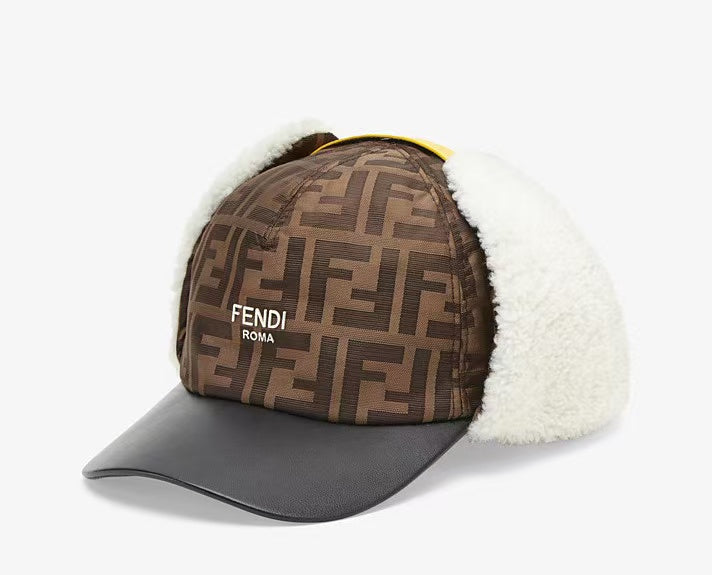 Fendi FF Monogram Shearling Ear Flap Baseball Cap