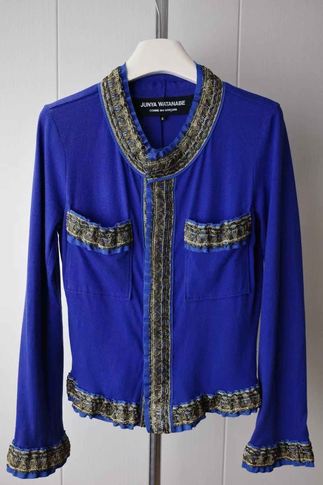 Junya Watanabe SS08 Electric Blue Gold Trim Knit Jacket