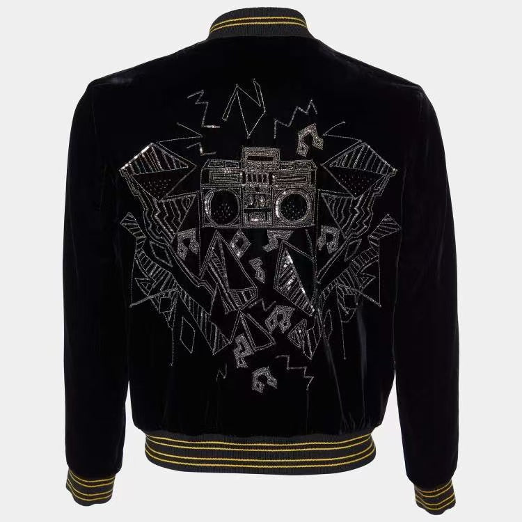Saint Laurent 19FW Black Velvet Teddy Radio Bomber Jacket