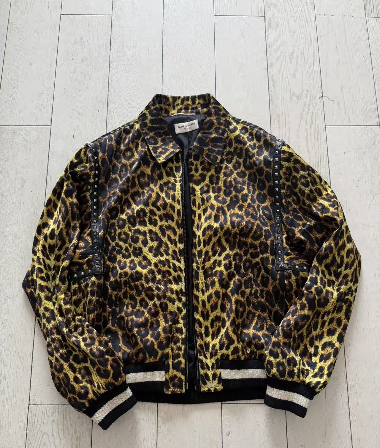 Sanit Laurent 16SS Leopard-print Satin Harrington Jakcet