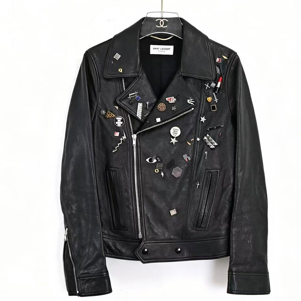 Saint Laurent 15FW Pin Badge Leather Biker Jacket