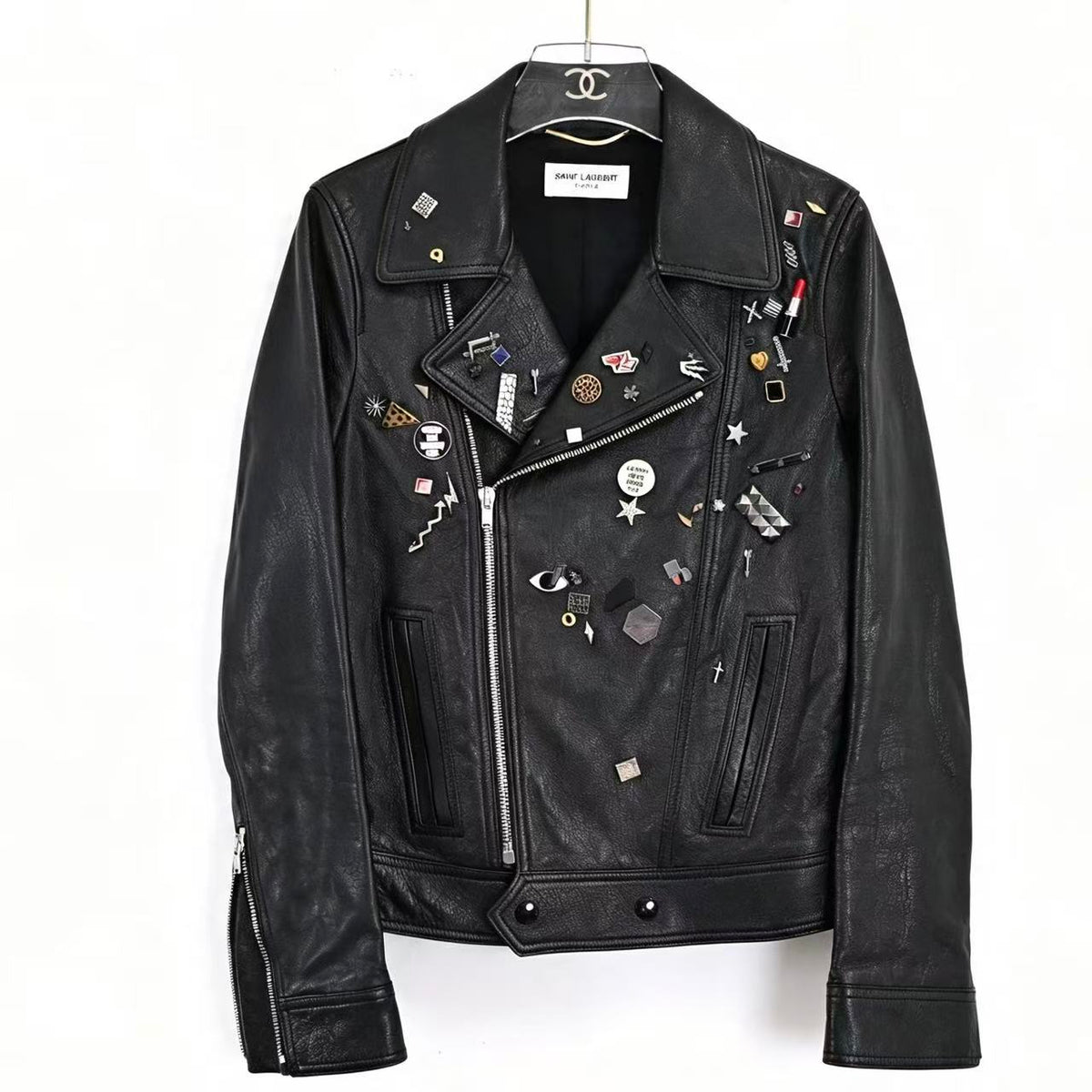 Saint Laurent 15FW Pin Badge Leather Biker Jacket