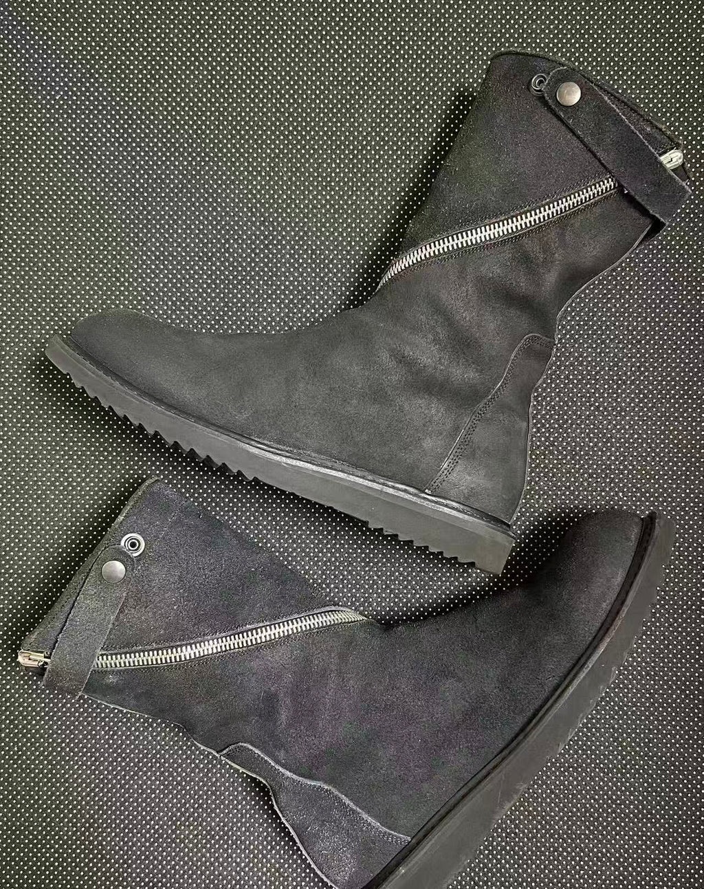Rick Owens 13FW Blistered Suede Spiral Zip Creeper Boots
