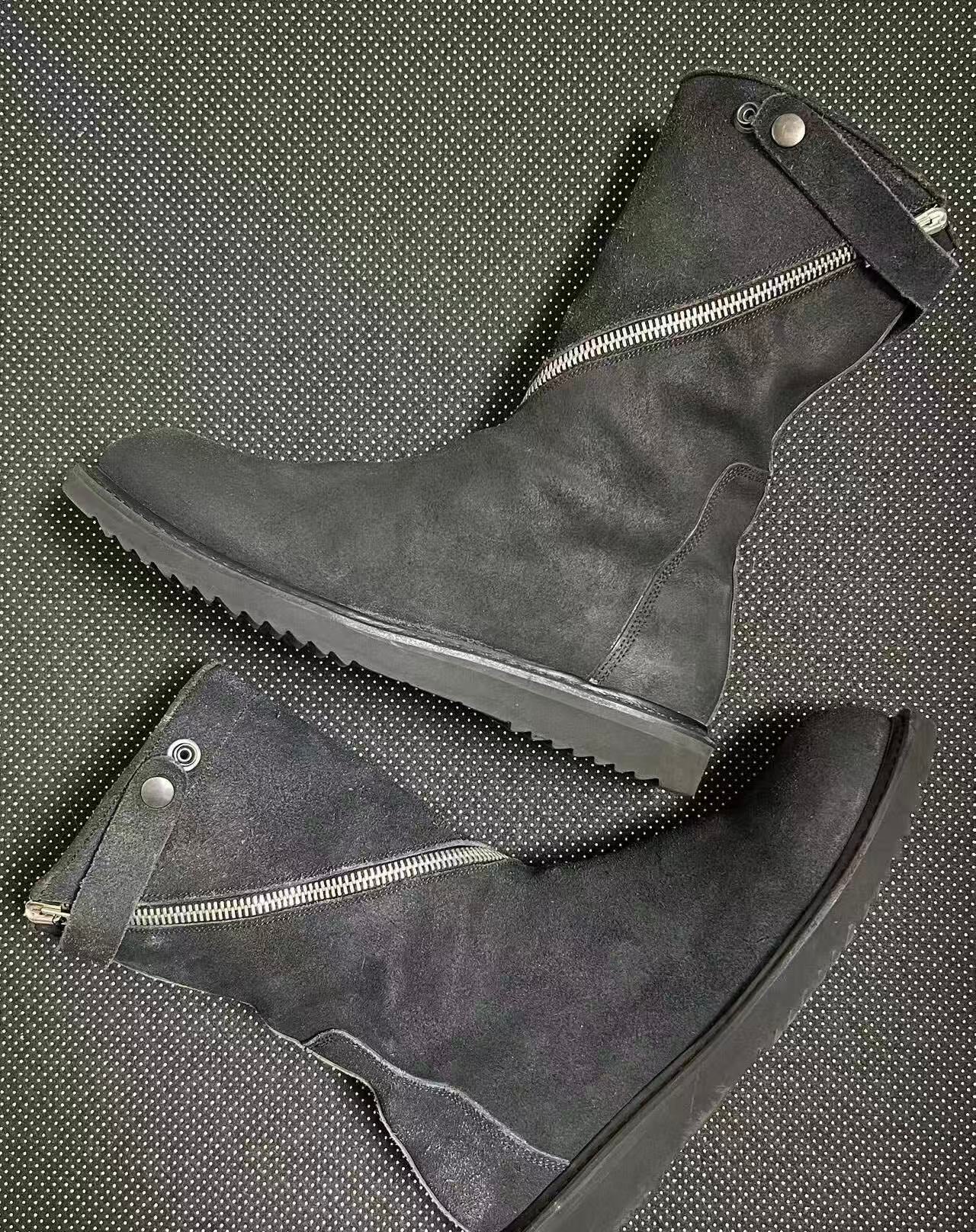 Rick Owens 13FW Blistered Suede Spiral Zip Creeper Boots