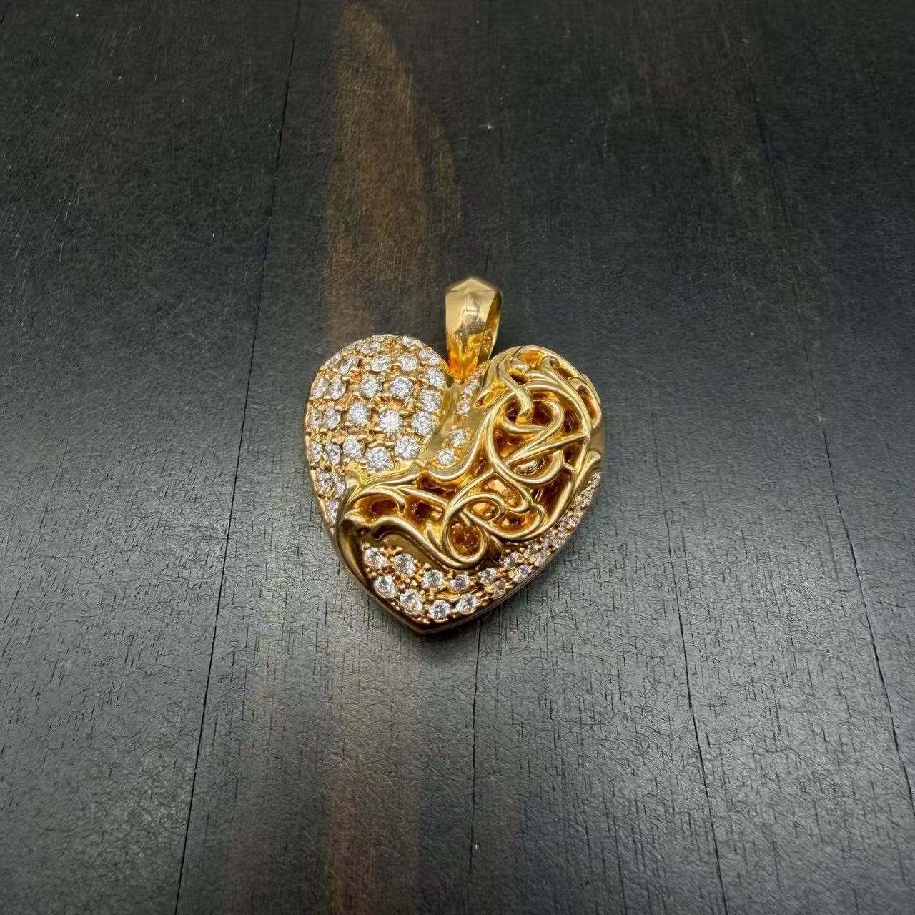 Chrome Hearts 22k Gold Diamonds Vine Heart Locket Pendant