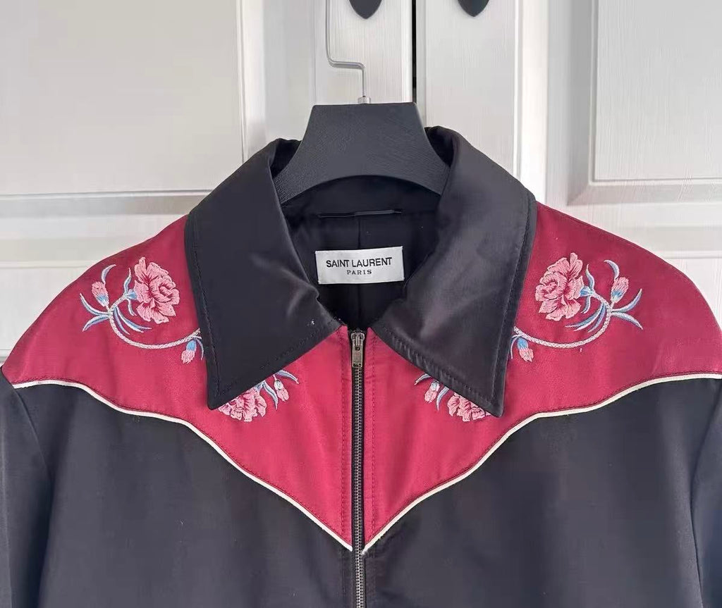 Saint Laurent FW16 Western Rose Embroidered Silk Bomber Jacket