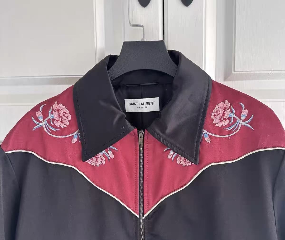 Saint Laurent FW16 Western Rose Embroidered Silk Bomber Jacket