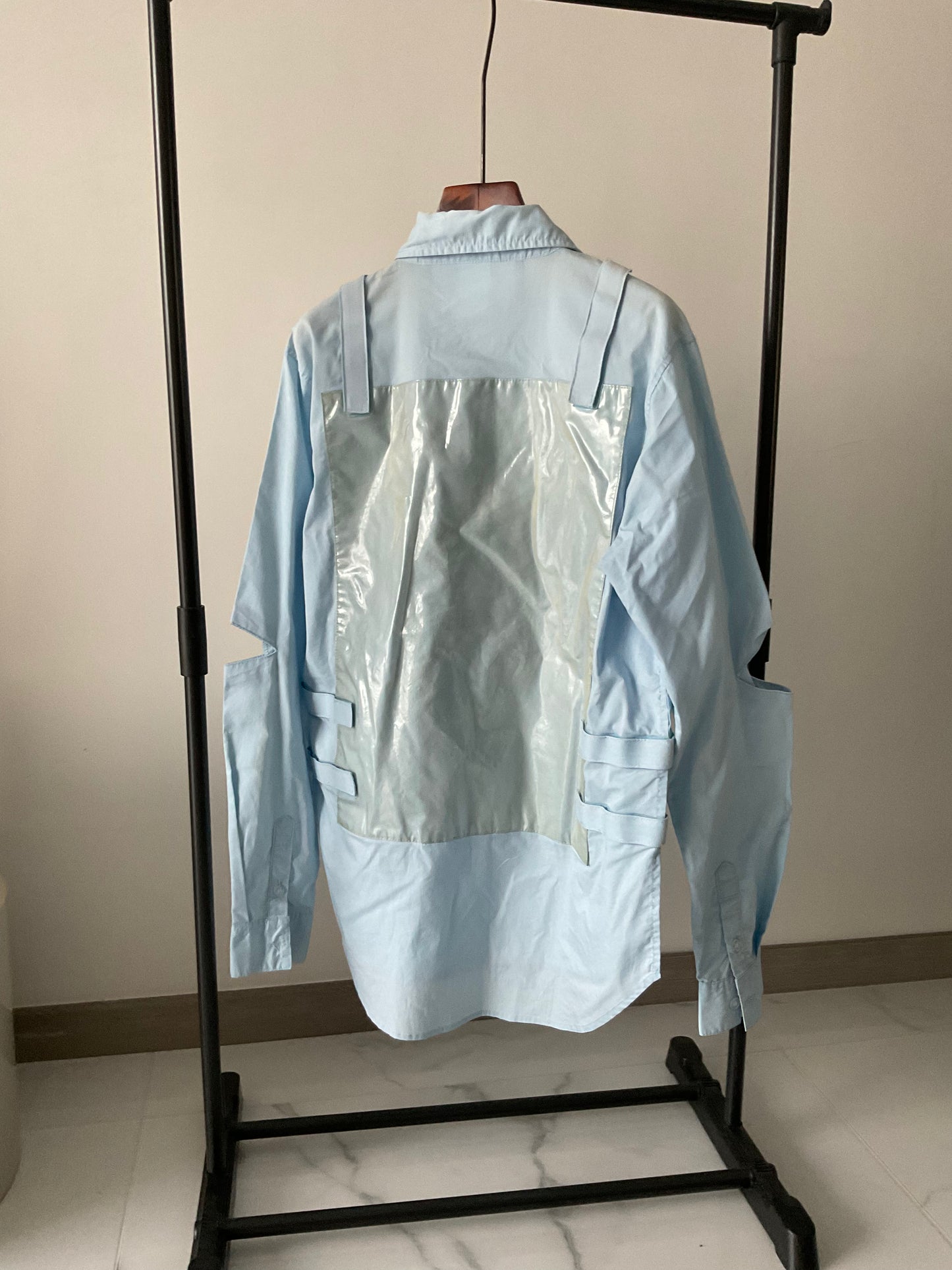 Hood by air blue sticker shirt