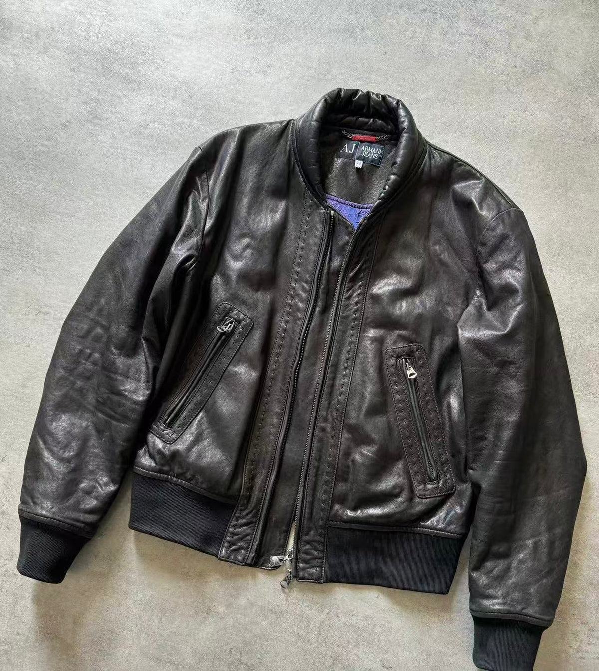 Armani Jeans Shawl Bomber Leather Jacket