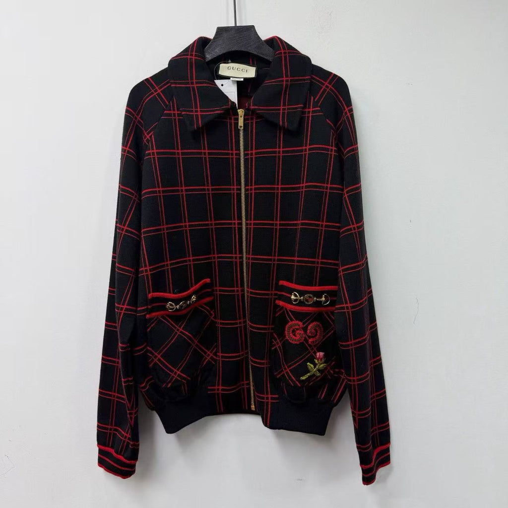 Gucci 19AW Jacquard Plaid Wool Bomber Jacket