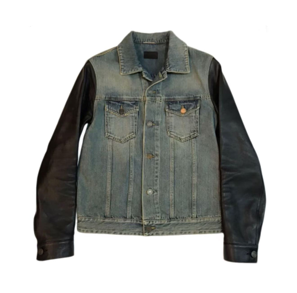 Saint Laurent 13AW Leather Sleeve Denim Jacket