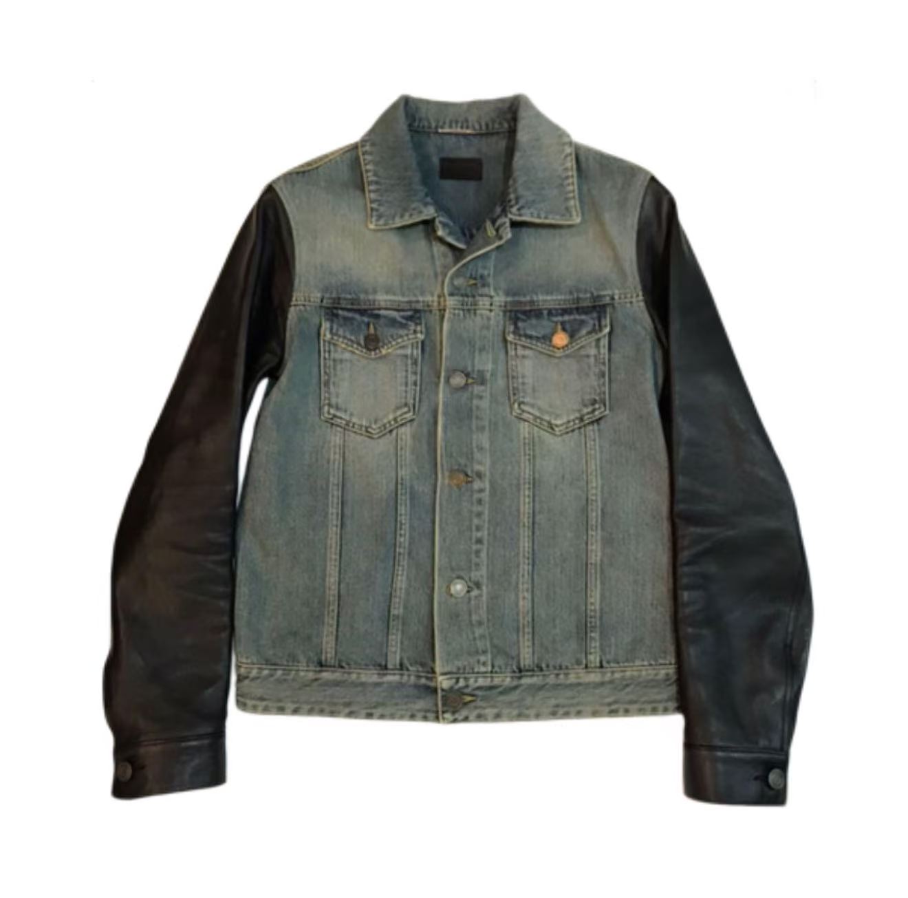 Saint Laurent 13AW Leather Sleeve Denim Jacket