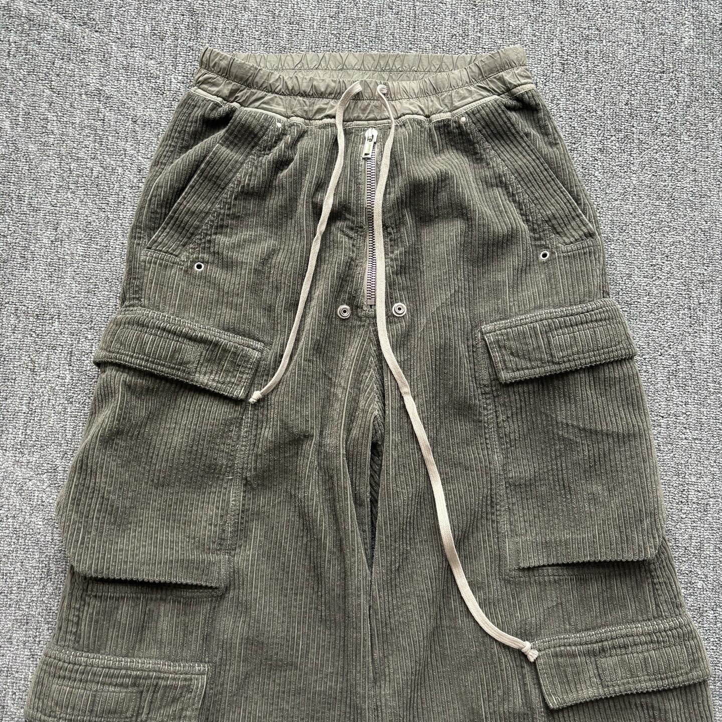 Rick Owen’s corduroy army green wide pants