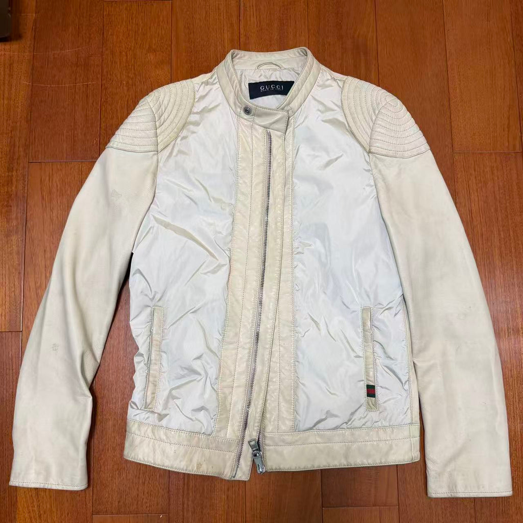 Gucci By Tom Ford White Leather Biker Jacket