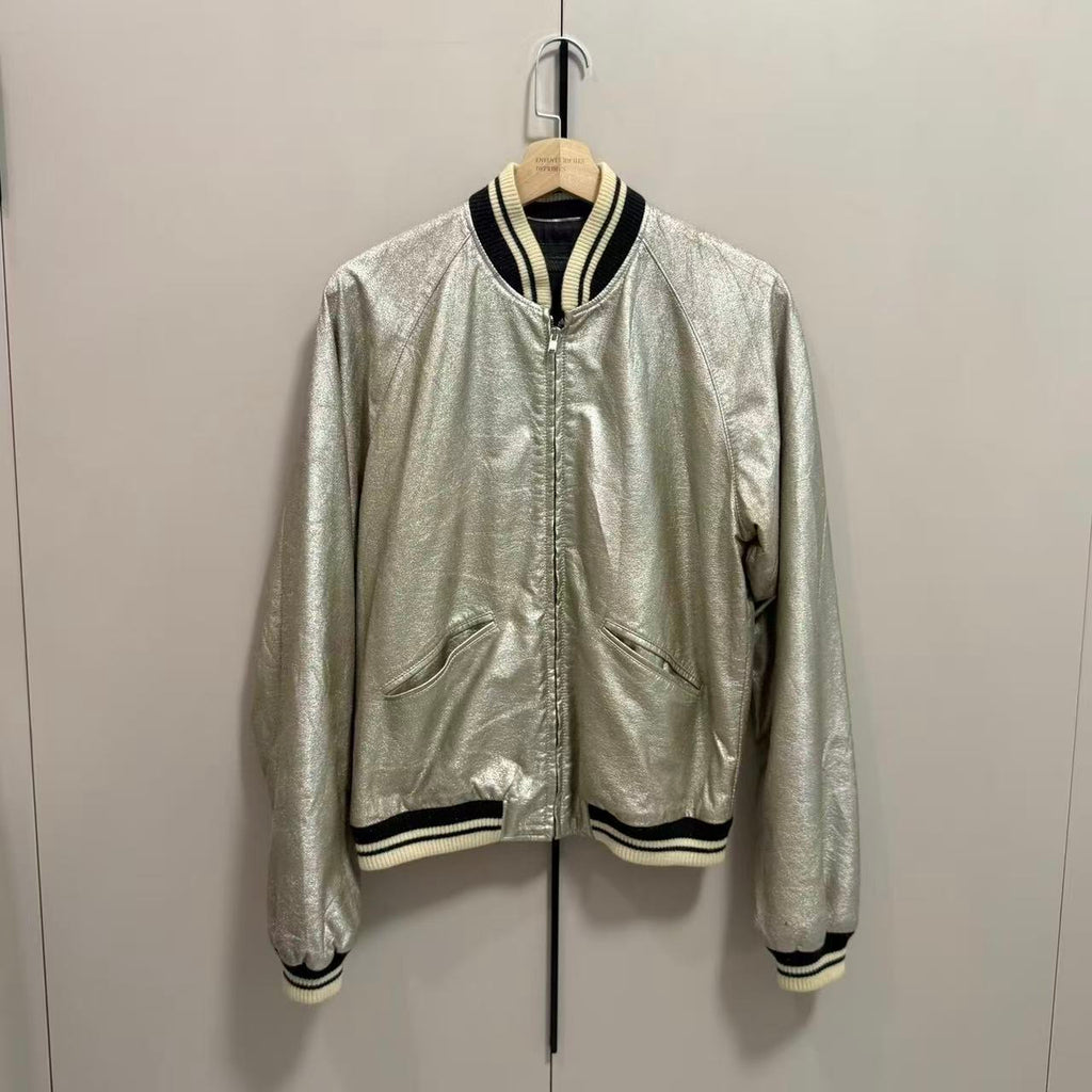 Saint Laurent 14SS Silver Varsity Leather Jacket
