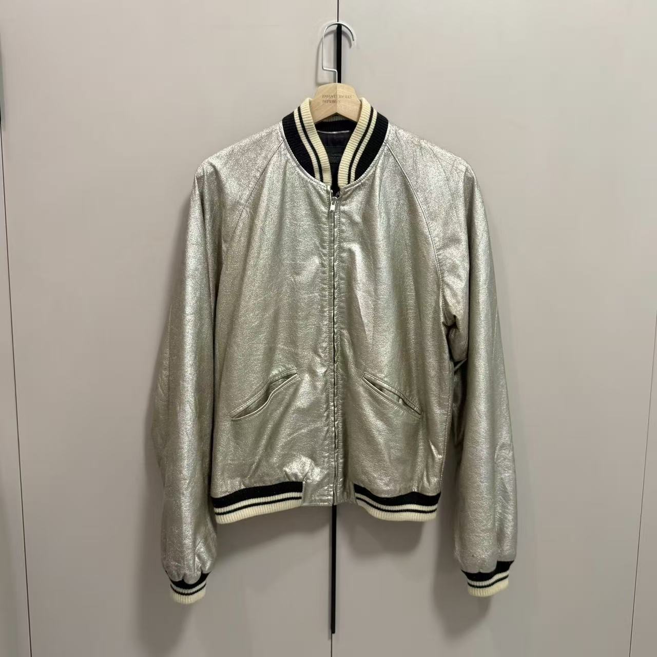 Saint Laurent 14SS Silver Varsity Leather Jacket