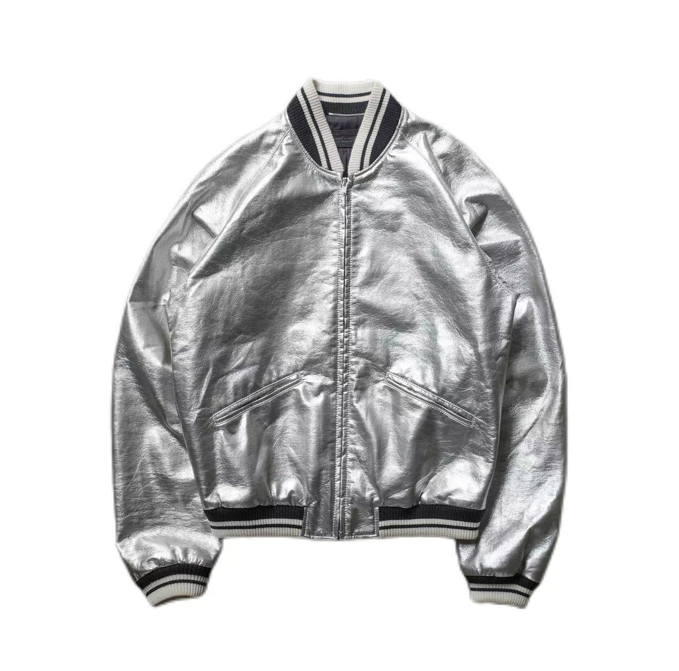 Saint Laurent 14SS Silver Varsity Leather Jacket