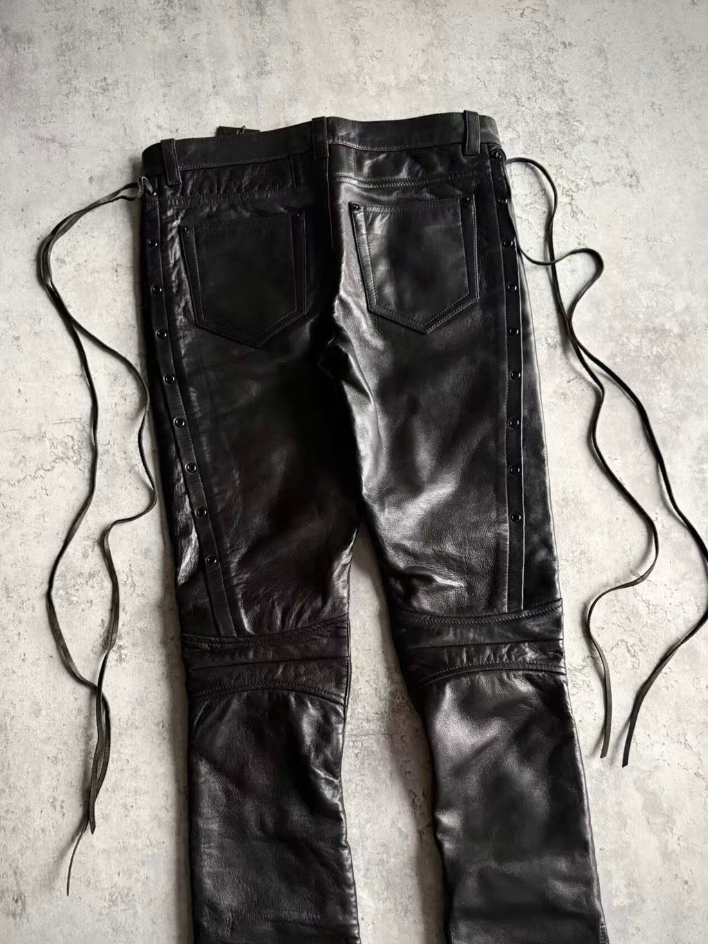 Saint Laurent 13AW Black Demon Strap Full Leather Biker Pants