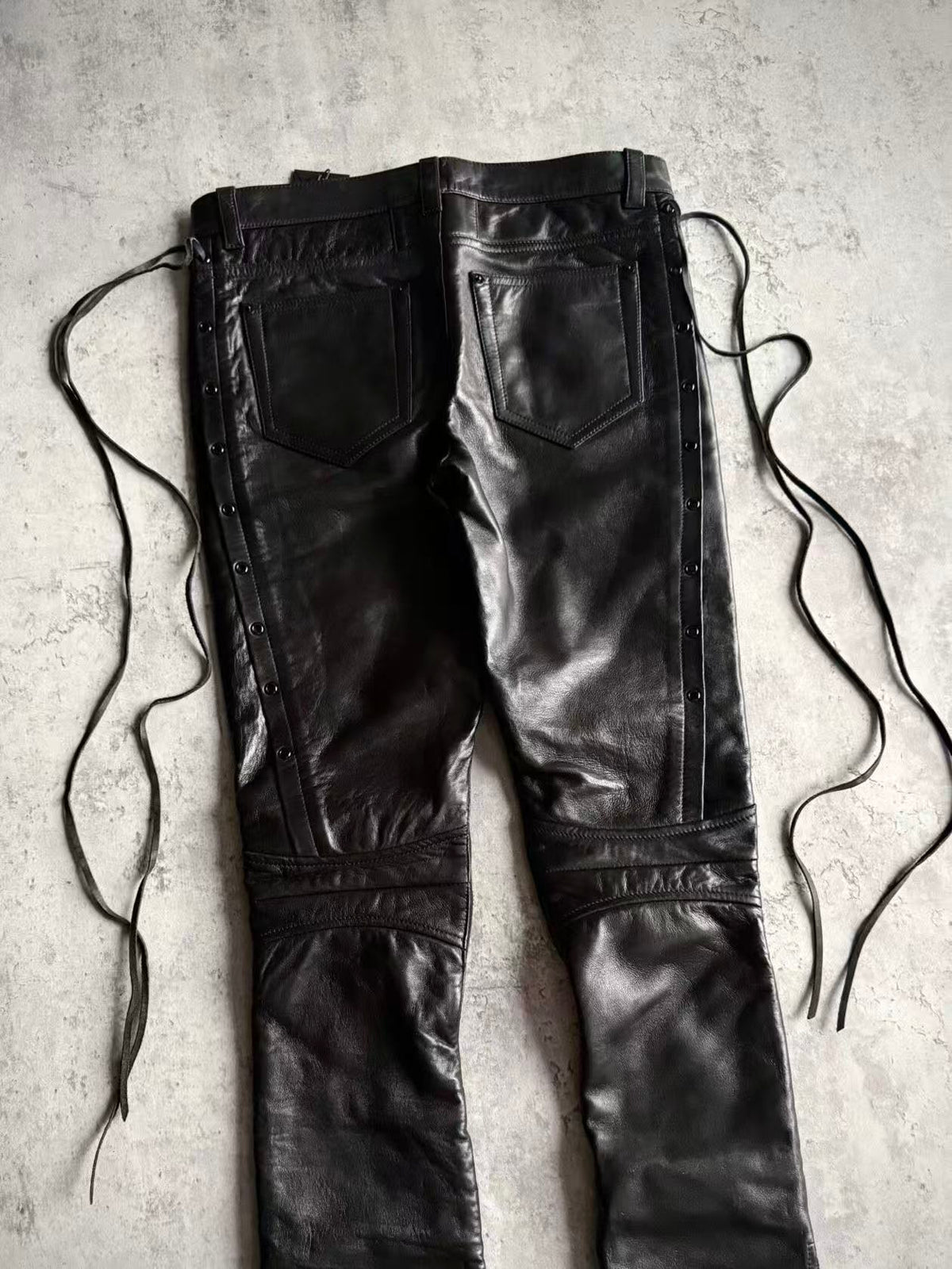 Saint Laurent 13AW Black Demon Strap Full Leather Biker Pants