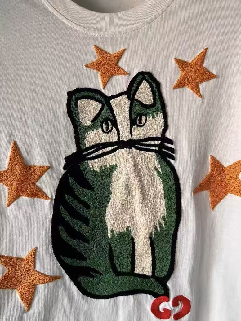 Gucci 19SS White Cat Embroidered Tee