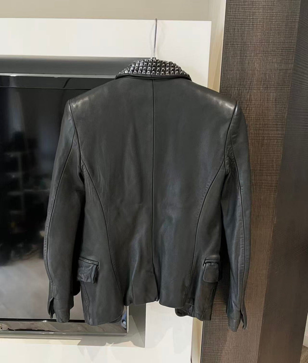 Balmain 09SS By Christophe Decarnin Studded Leather Shawl Collar Blazer