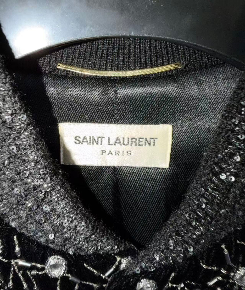 Saint Laurent 19AW  Teddy Embellished Velvet Bomber Jacket