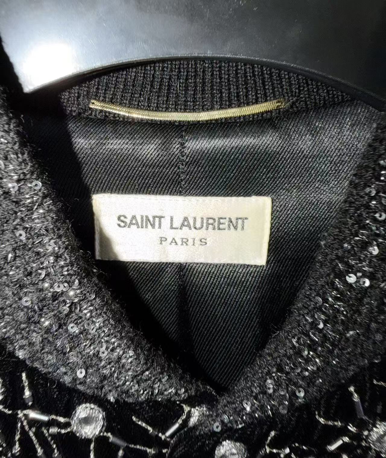 Saint Laurent 19AW  Teddy Embellished Velvet Bomber Jacket