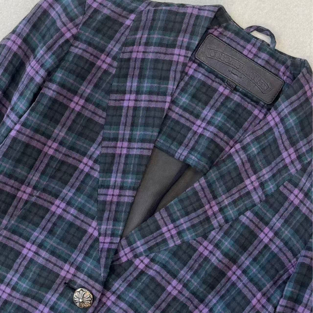 Chrome Hearts No‑Collar Tartan Check Blazer