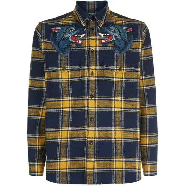 Gucci 17SS Animalium Wolf Embroidered Check Flannel Shirt