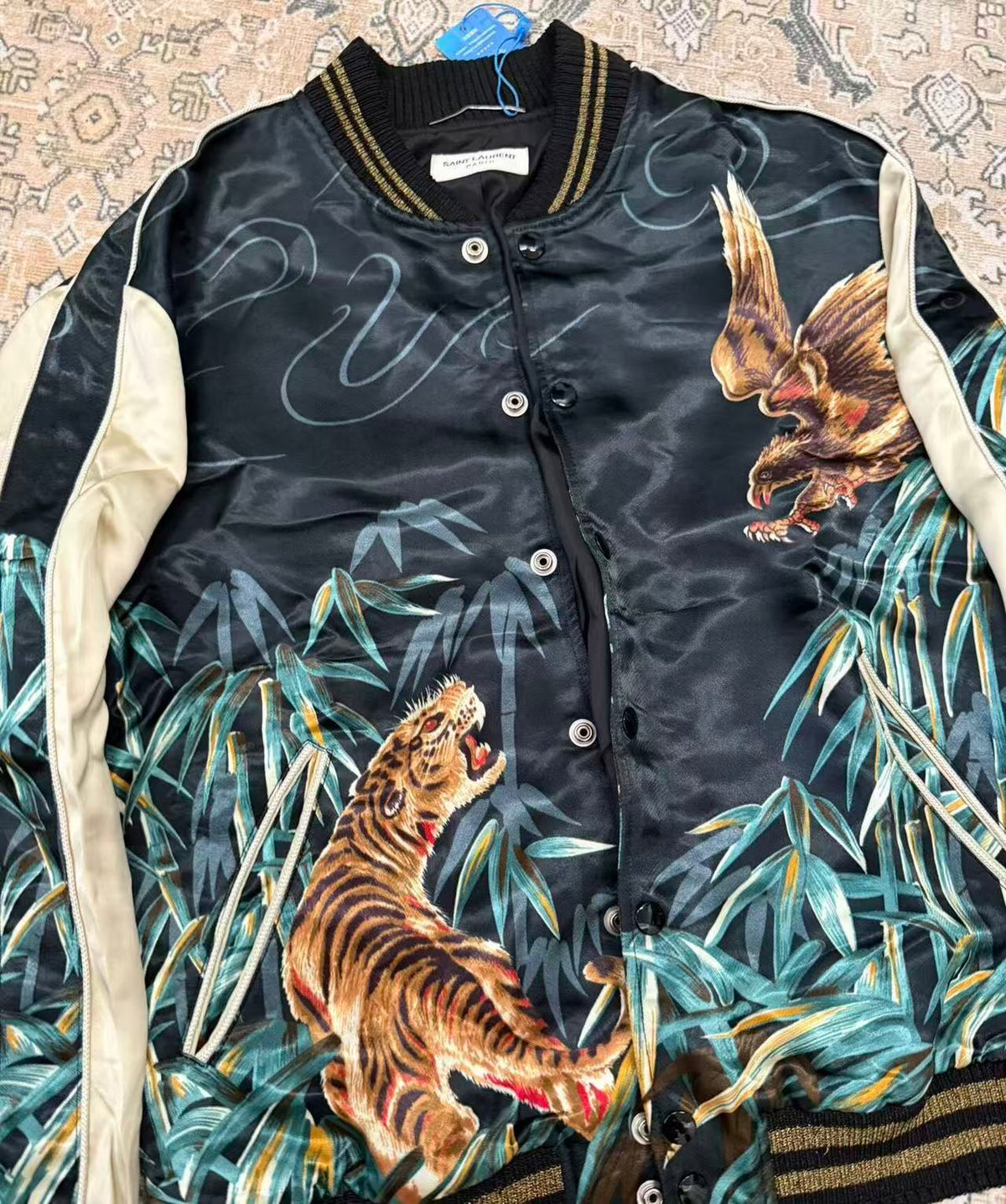 Saint Laurent 16SS Tiger and Eagle Satin Jacket