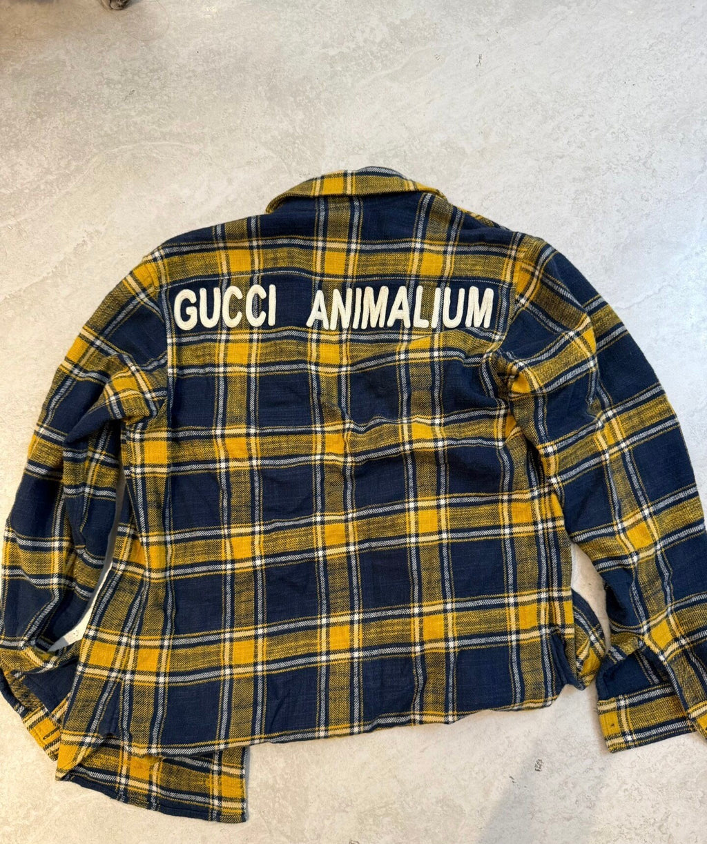 Gucci 17SS Animalium Wolf Embroidered Check Flannel Shirt
