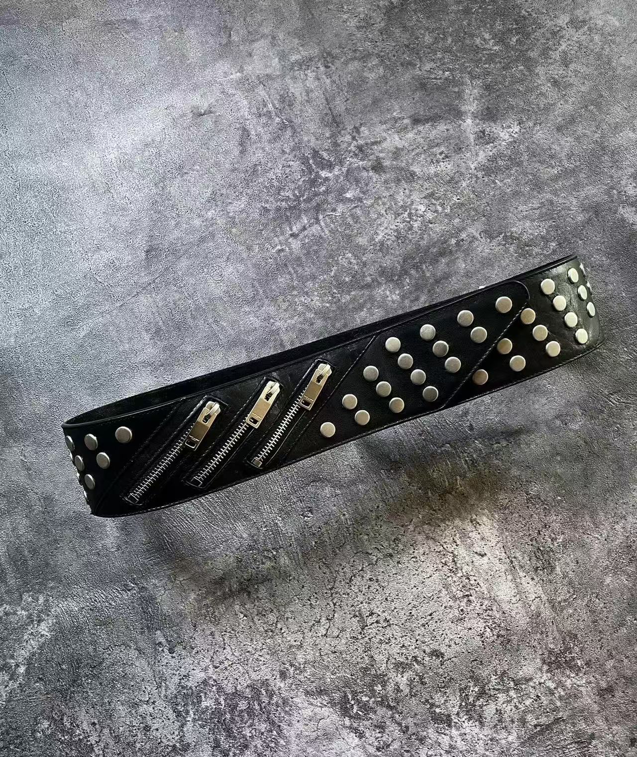 Saint Laurent Black Studded Leather Belt