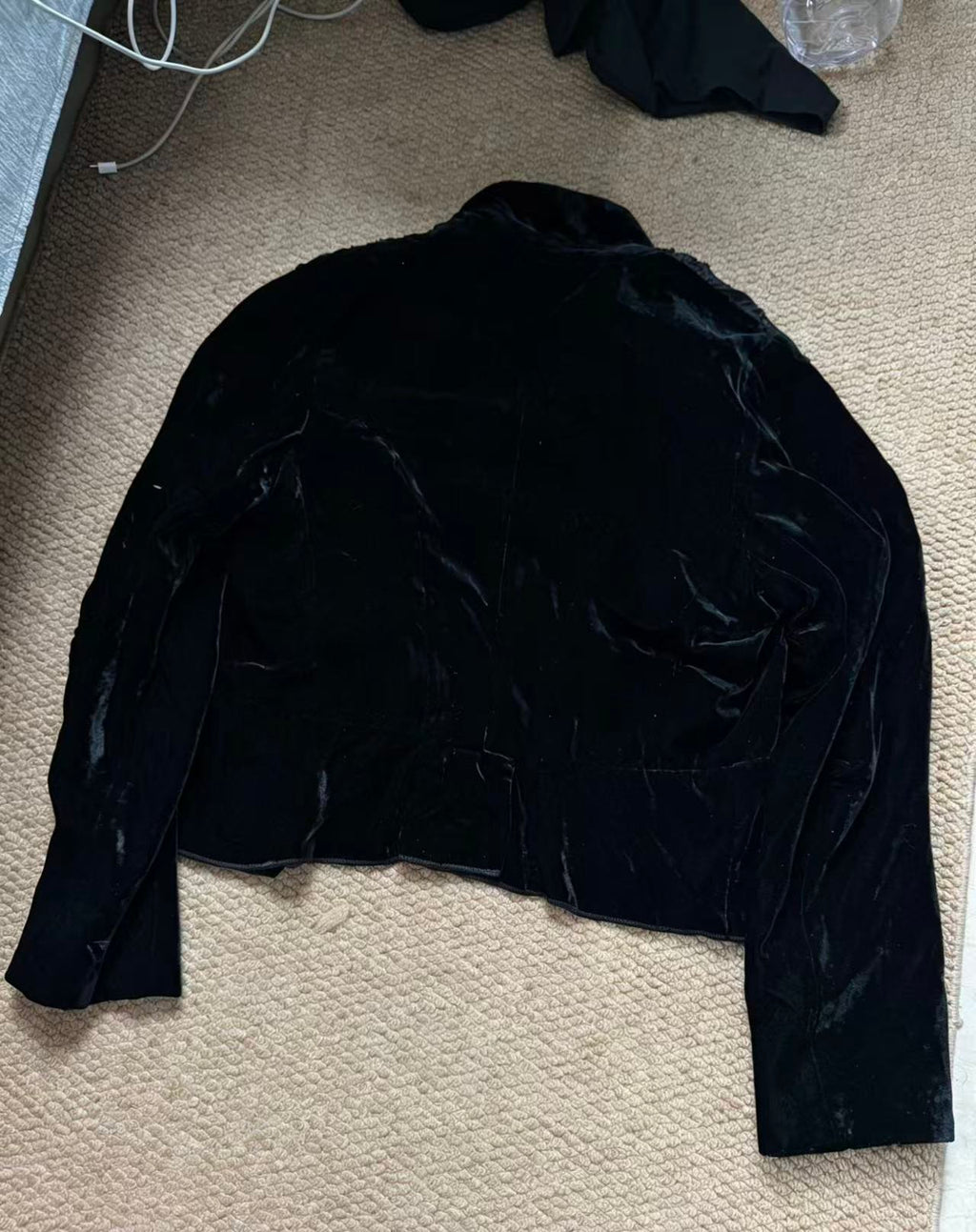 Comme Des Garcons Embroidered Velvet Cropped Jacket