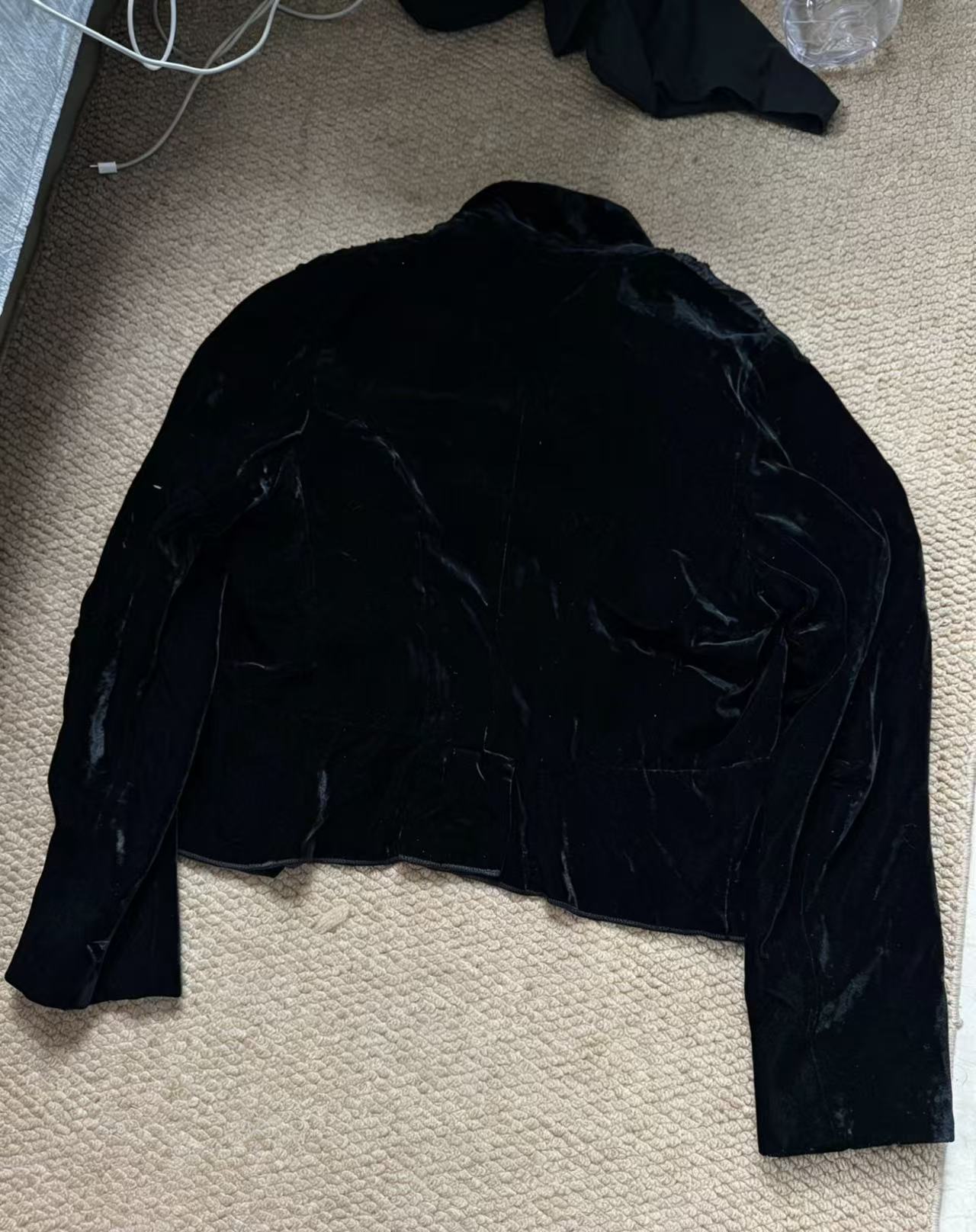 Comme Des Garcons Embroidered Velvet Cropped Jacket