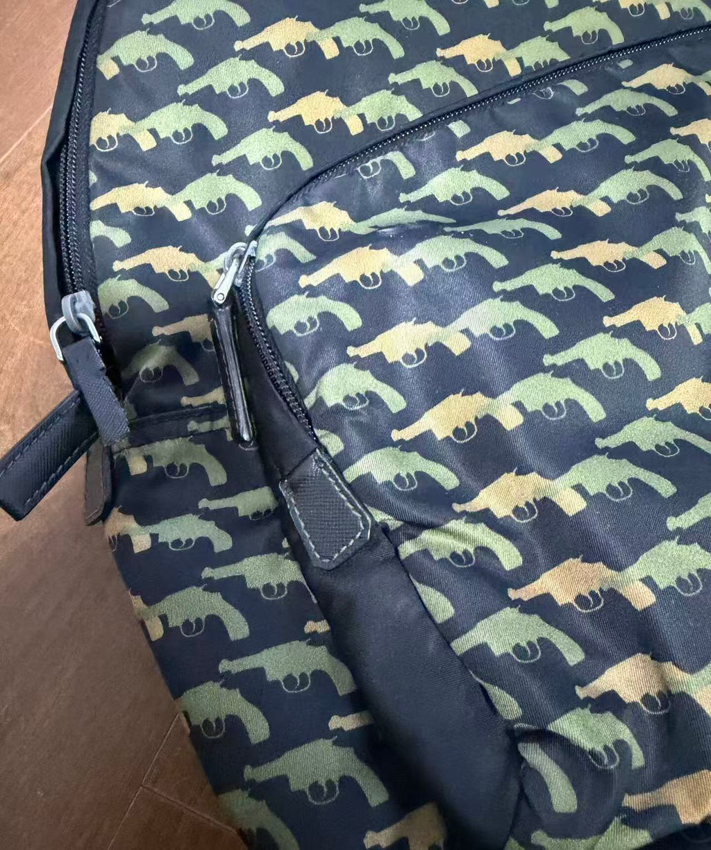 Prada 14AW Black & Green Guns Tessuto Nylon Backpack