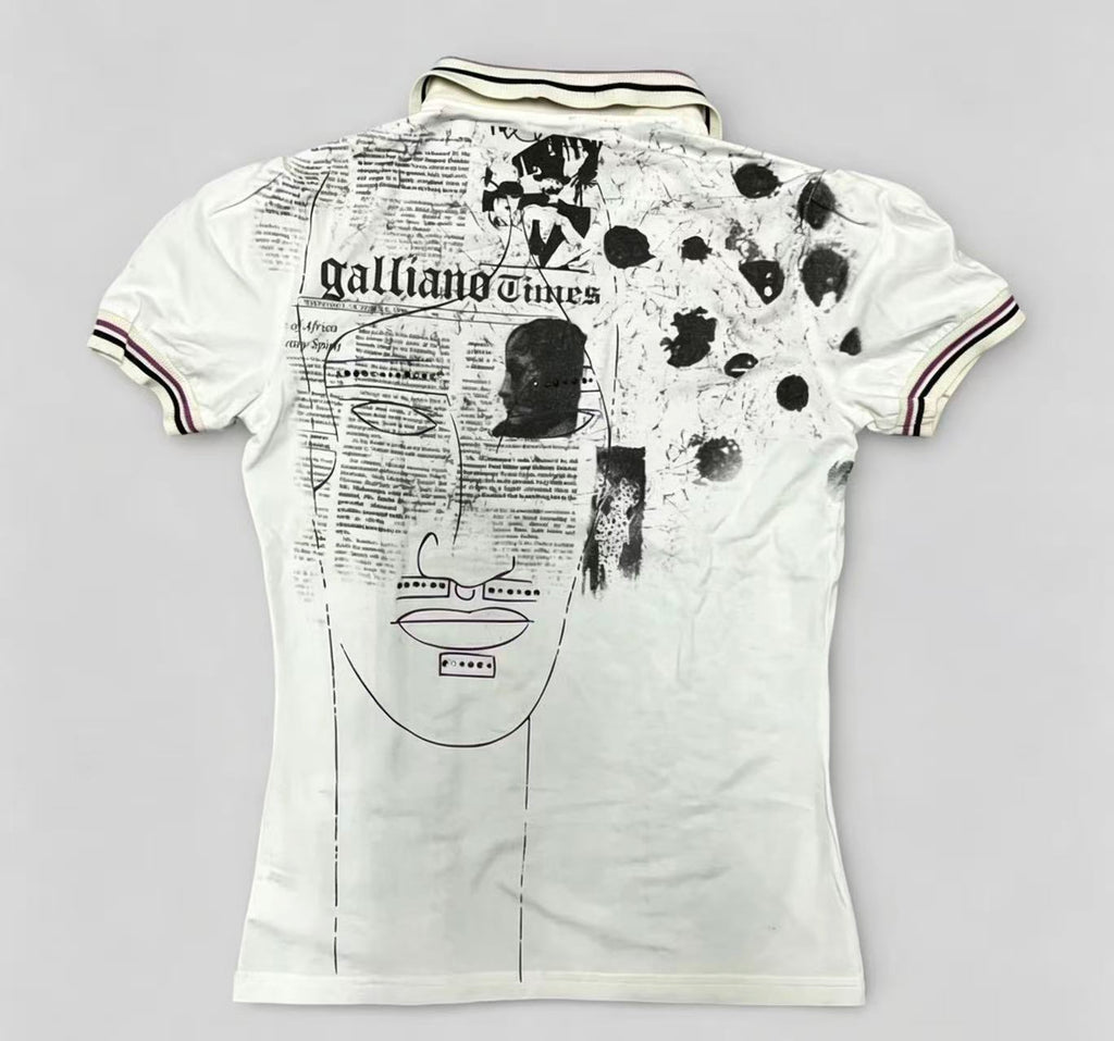 John Galliano Newspaper Print Short Sleeve Polo