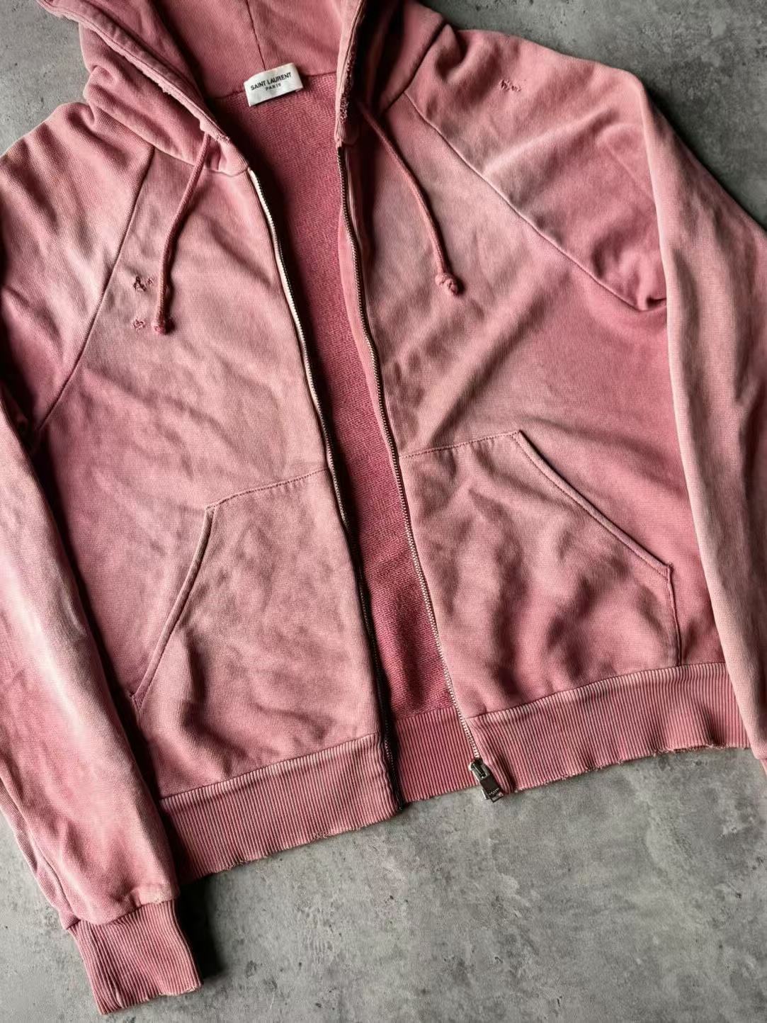 Saint laurent 16SS Washed Pink Distressed Zip‑Up Hoodie