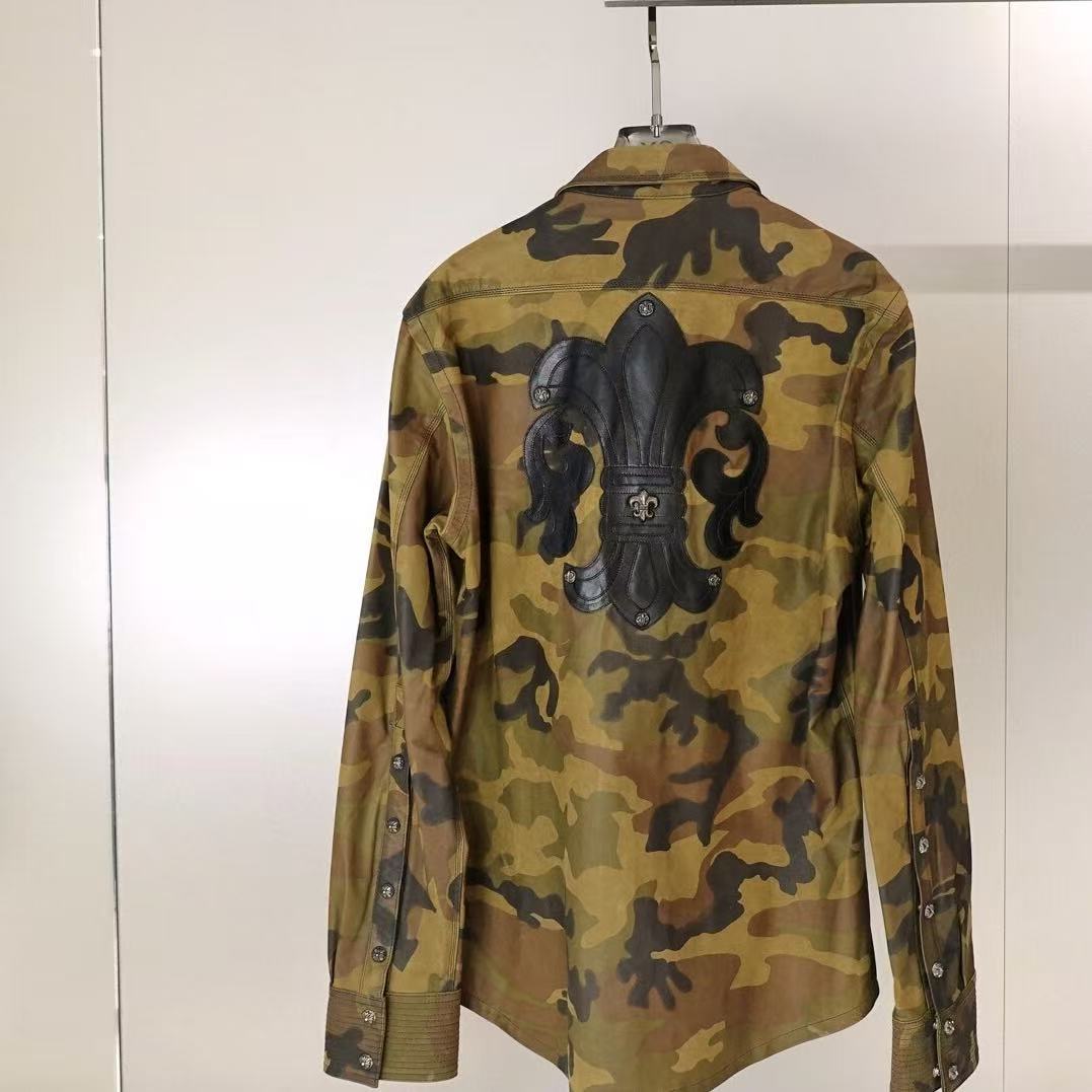 Chrome Hearts Fleur De Dis Leather Patch Camo Shirt