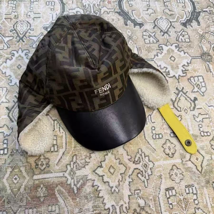 Fendi FF Monogram Shearling Ear Flap Baseball Cap