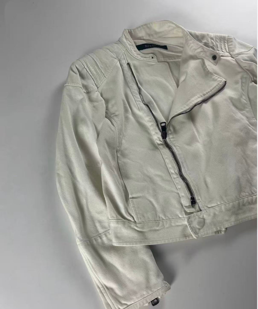 Gucci By Tom Ford 02SS Asymmetrical Zip Denim Biker Jacket