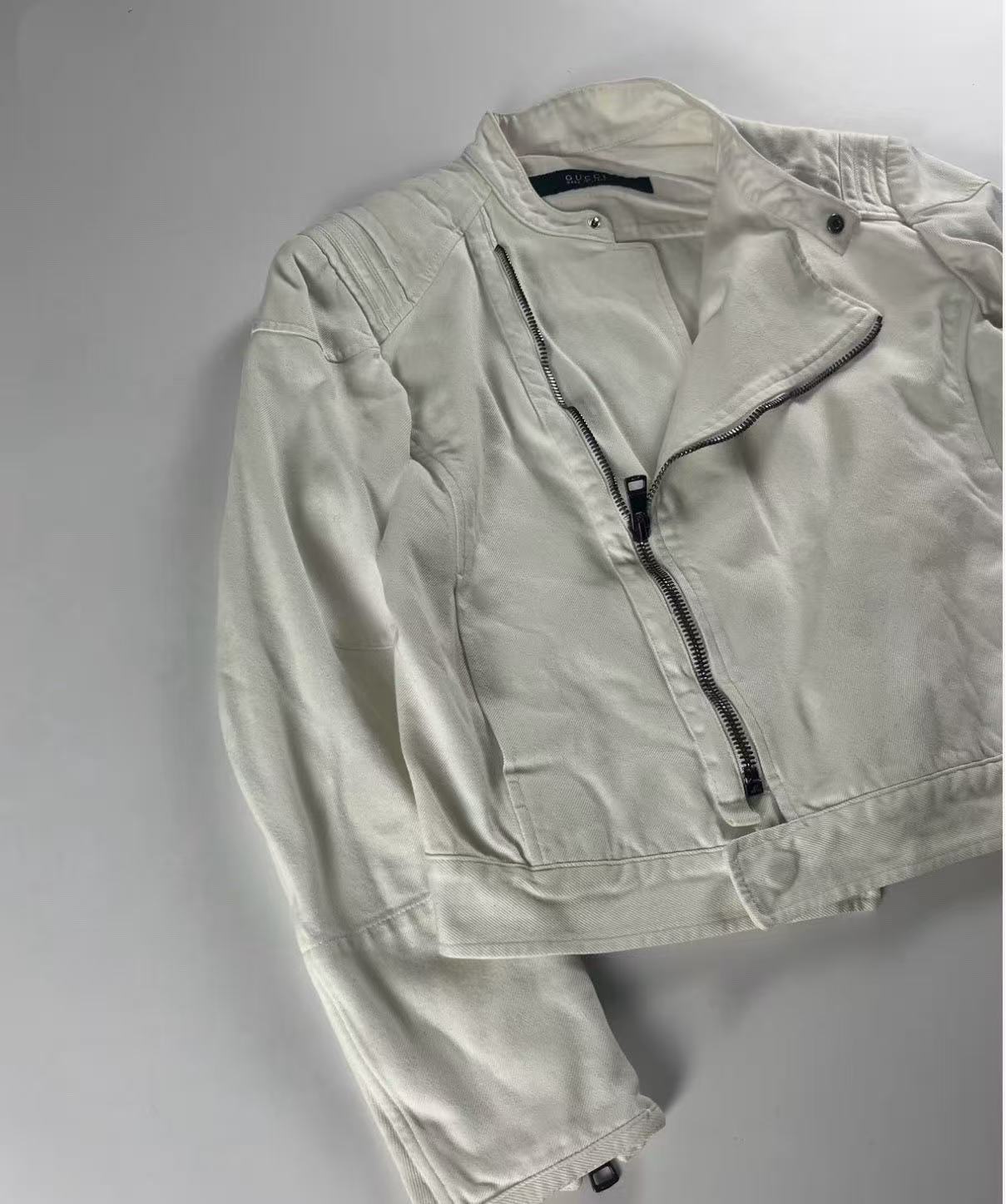 Gucci By Tom Ford 02SS Asymmetrical Zip Denim Biker Jacket