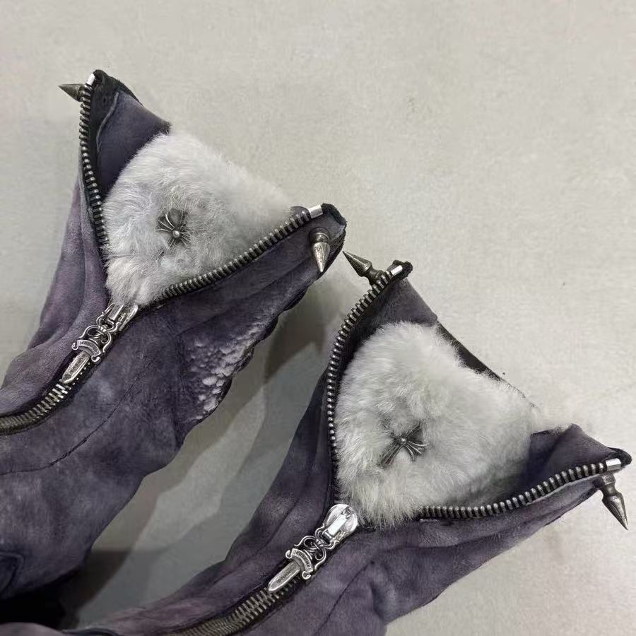 Chrome Hearts x Rick Owens Shearling Mohawk Boots